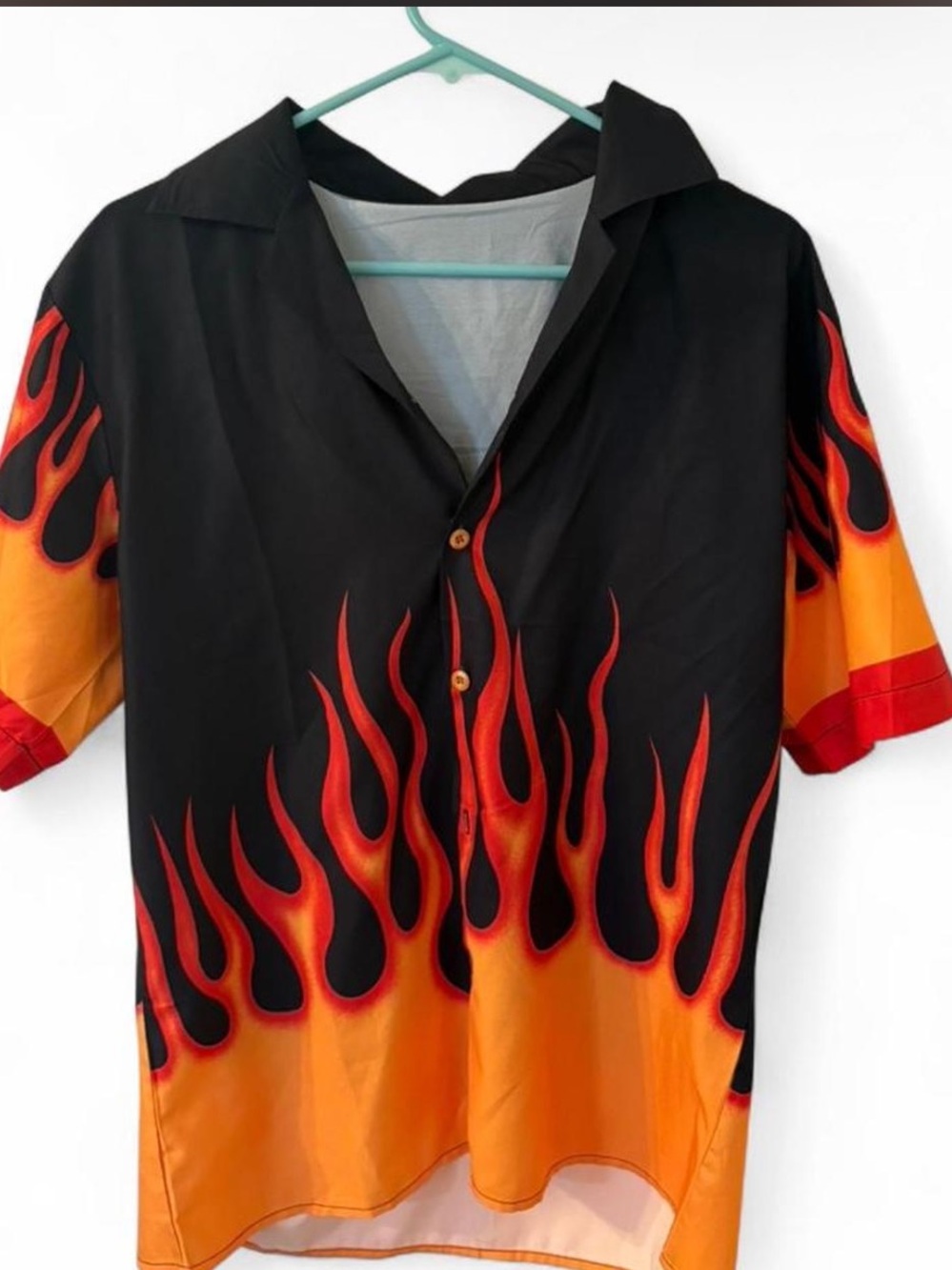 Black & Orange Flame Print Button-Up Shirt